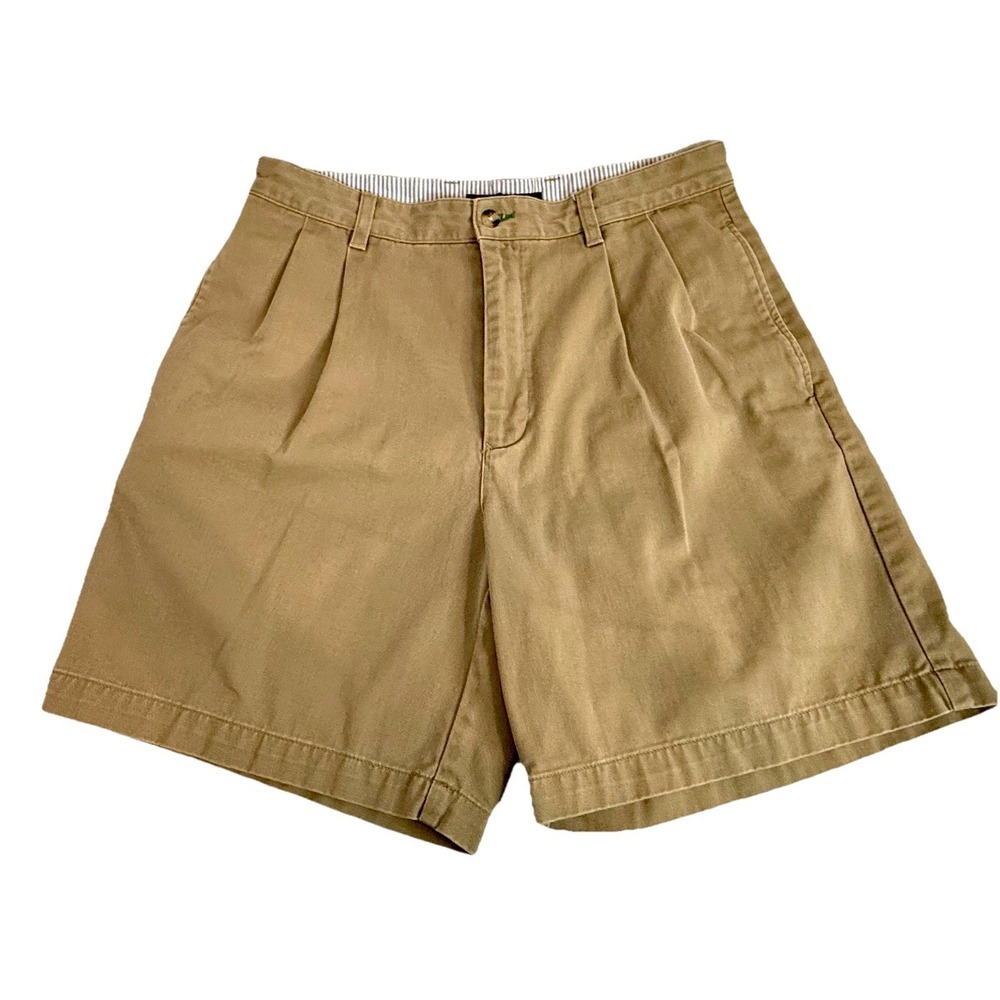 Vintage Tommy‎ Hilfiger Khaki Pleated Shorts Mens 33 Cotton Classic Chino Preppy